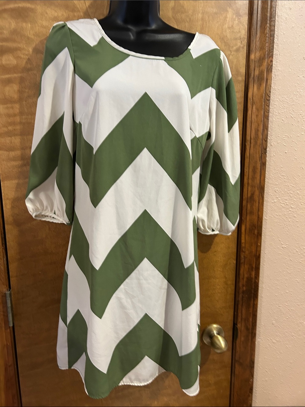 Olive Green and White Chevron Mini Dress